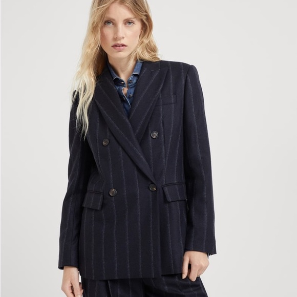 Brunello Cucinelli Jackets & Blazers - Brunello Cucinelli Striped Dark Blazer